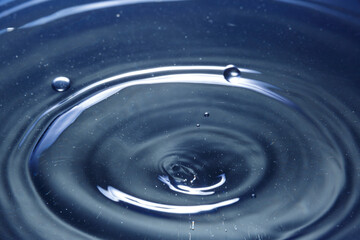 Water droplet creates ripples on a calm surface in an indoor setting during daylight