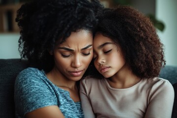 a mother and daughter sharing a tender moment of comfort and sorrow