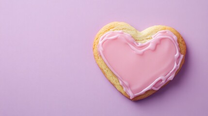 Sweet heart-shaped cookie with pink icing.