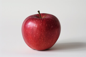 A shiny red apple with a smooth surface, placed on a white background.