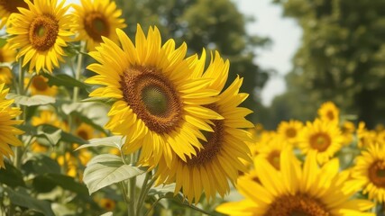 A vibrant yellow sunflower blooms in a sun-drenched field, disk, seeds