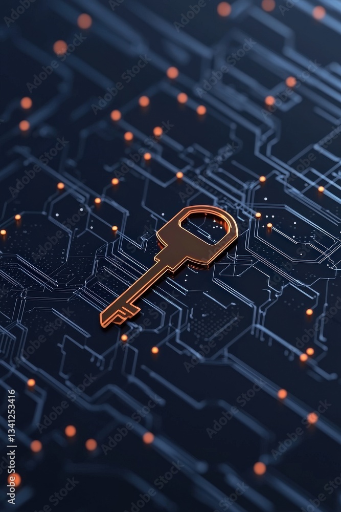 Poster a digital key unlocking a conceptual representation of global financial systems