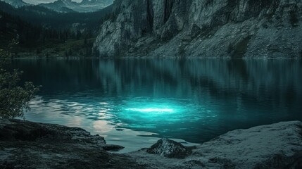 Naklejka premium Mystical turquoise glow on mountain lake