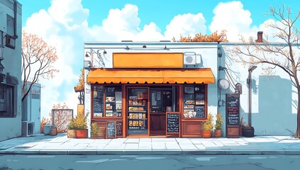 Charming Japanese Street Corner Store Illustration Anime Style Convenience Store