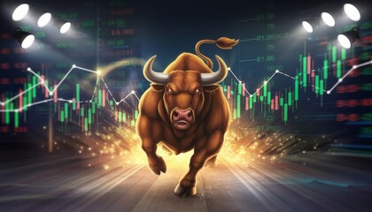 Bull Market Concept with Financial Graphs and Lights