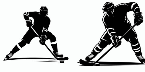 Hockey player body checking silhouette shows the hard impact, strength & force during the physical game.