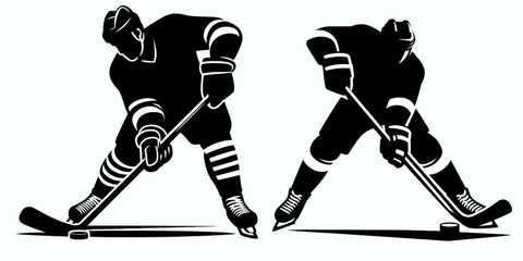 Obraz premium Hockey Player Poke checking silhouette, a defensive art; capturing the fleeting steal with stick finesse.