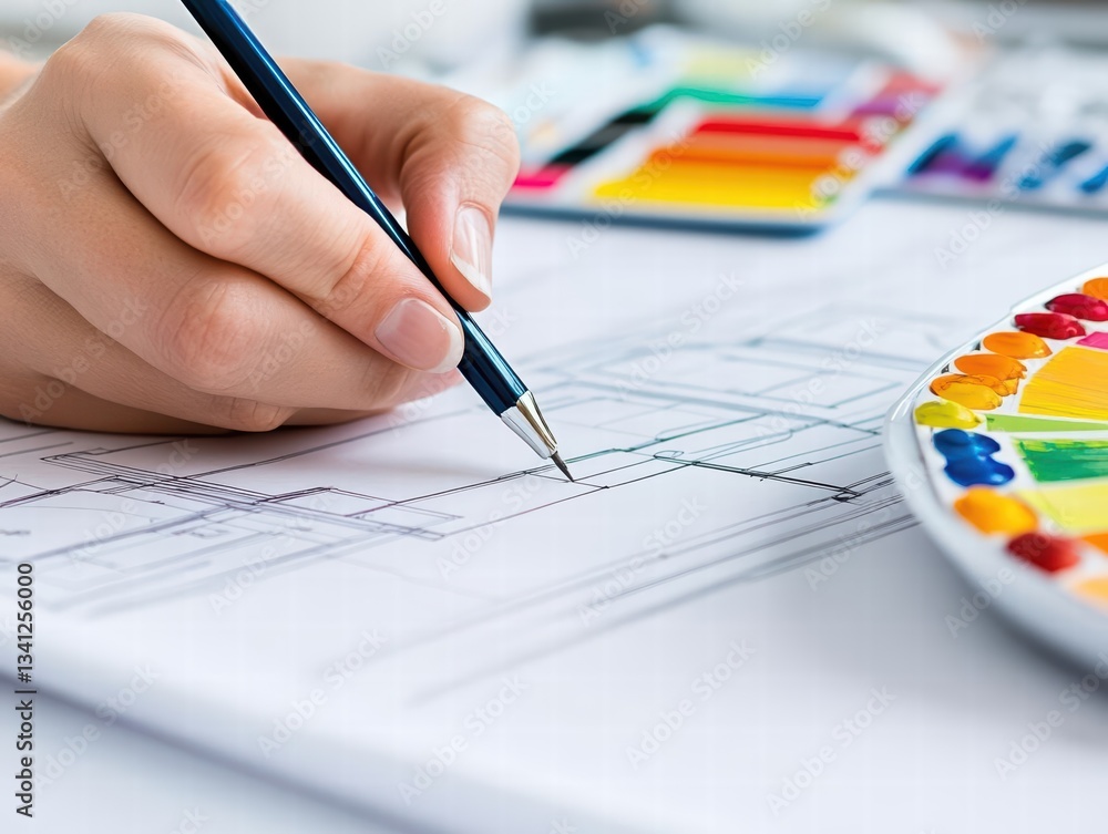Aufkleber creative individual's hand skillfully holding pencil while drawing a colorful design illustrating ar
