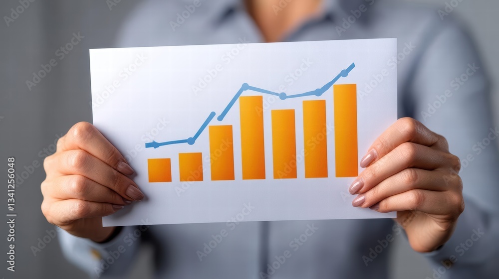 Poster Individual holding a piece of paper displaying a bar graph chart representing data visualization and analysis