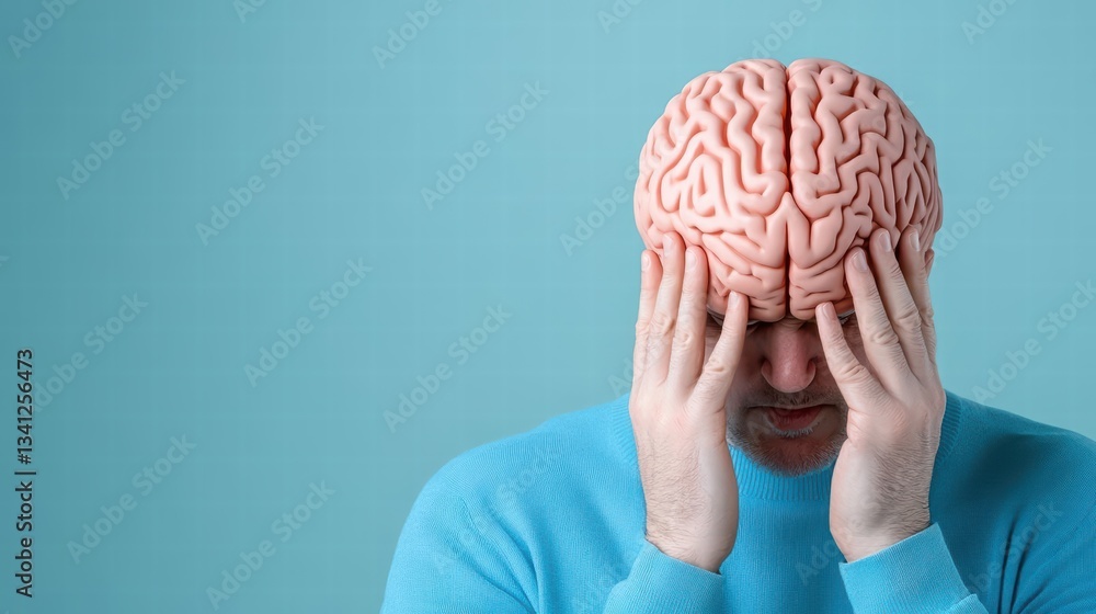 Aufkleber Man holding a symbolic representation of a brain in his hands reflecting thought and knowledge in a creative setting