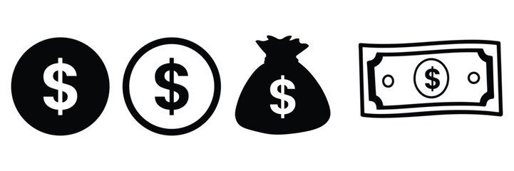 Dollar icon set vector for financial design isolated on white background