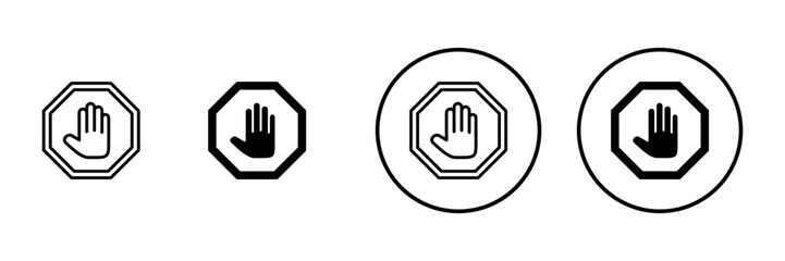 Stop icon vector. stop road sign. hand stop sign and symbol. Do not enter stop red sign with hand