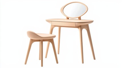 Antique wooden vanity with mirror and matching stool timeless furniture piece