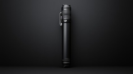 Illuminated black flashlight on dark surface study in contrast and utility
