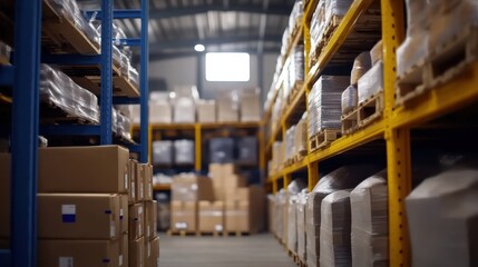 Efficiently organized warehouse showcasing neatly stacked output goods, highlighting optimal storage management.