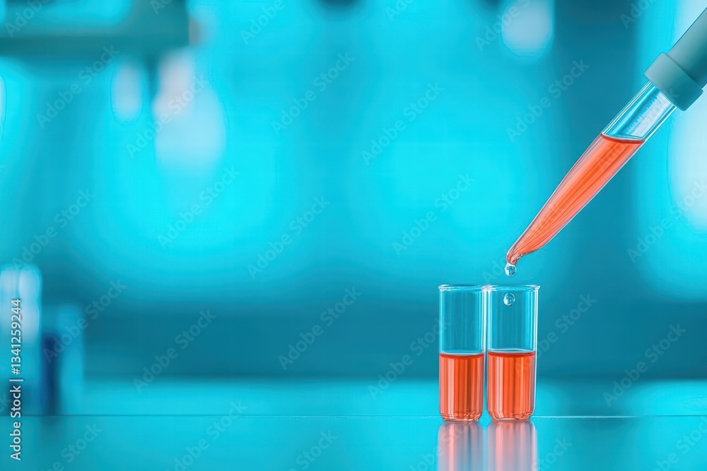 Poster scientific laboratory featuring a pipette releasing a droplet into a test tube highlighting precisio