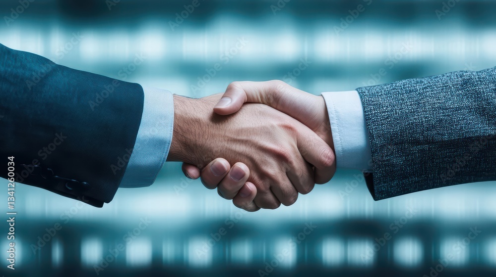 Aufkleber two men engaging in a firm handshake symbolizing professional agreement and collaboration in a busin