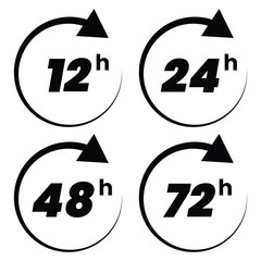 Set of delivery time icons showing 12, 24, 48, and 72 hours vector