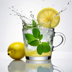 Lemon, juice, cup, ice, lemon, lemonade, mint, carbonated water, beverage, lemon tea,