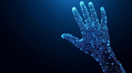 Interconnected network hand with lines and glowing dots symbolizing digital connection