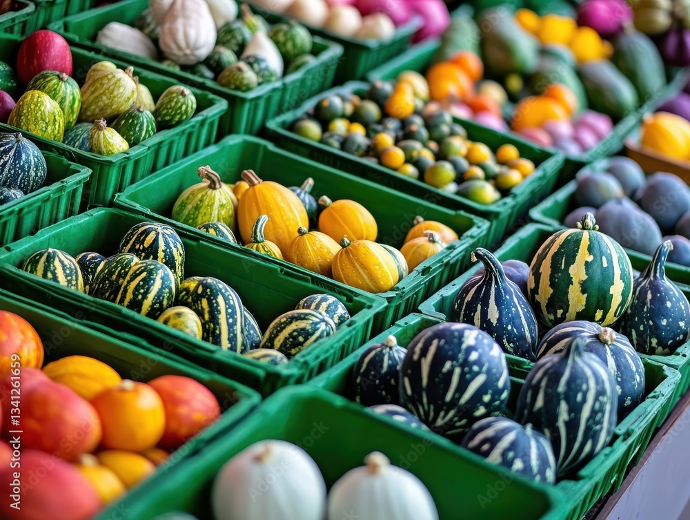 Poster A colorful selection of fresh squash varieties displayed beautifully on a rustic wooden surface for culinary inspiration