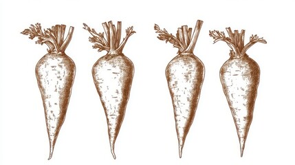 Vintage Hand Drawn Carrots - Detailed Botanical Illustration