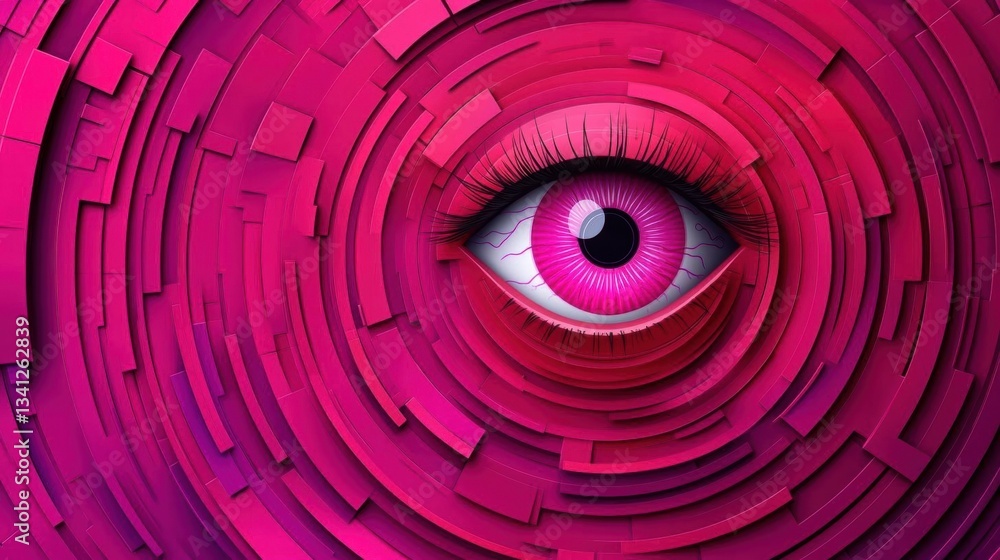 Poster stunning artistic representation of a pink eye surrounded by an intricate circular pattern symbolizi