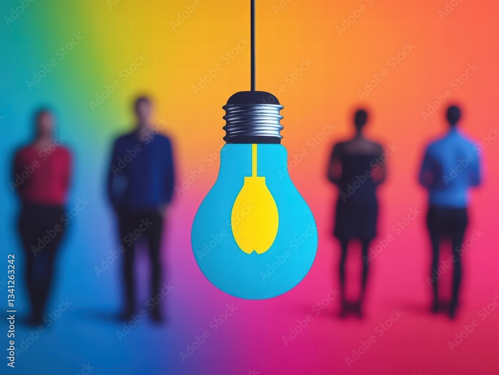 Aufkleber illuminating light bulb with diverse group of people in the background symbolizing ideas and collabo