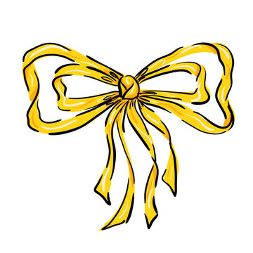 Detailed hand-drawn ribbon bow in sketch style. Vector illustration ideal for gift wrapping designs, greeting cards, invitations, packaging, branding, or festive decorations.
