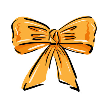 Detailed hand-drawn ribbon bow in sketch style. Vector illustration ideal for gift wrapping designs, greeting cards, invitations, packaging, branding, or festive decorations.