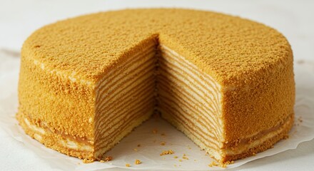 Traditional Russian Honey Cake Medovik &ndash; Layered Dessert Photography

