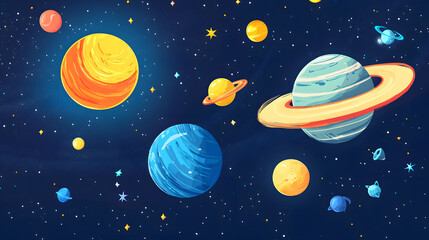 Solar System Cartoon Vector Illustration: Educational Space Concept Design