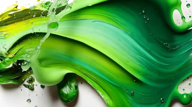 Abstract Green Oil Paint Swirl on White Background