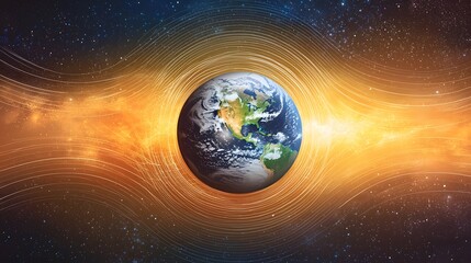 Fototapeta premium Futuristic AI powered magnetic shield experiments protecting planetary atmospheres from solar wind erosion showcasing innovative space weather control technology for a sustainable future
