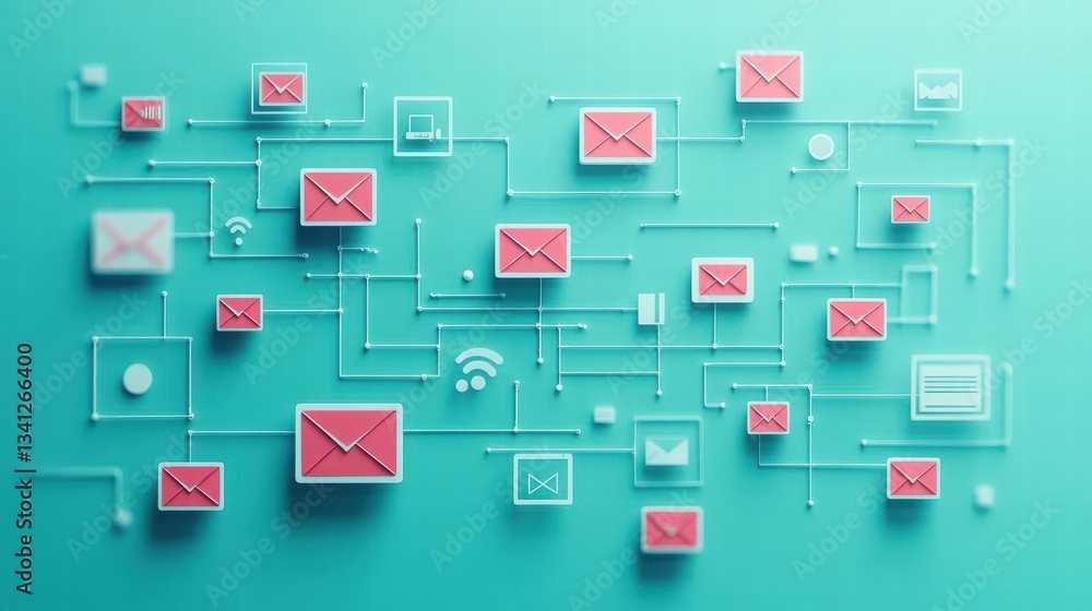 Leinwandbilder A blue background featuring a series of white email icons creating a visual representation of digital communication