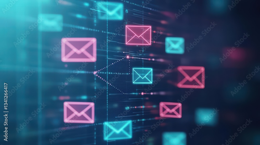 Poster A computer screen displaying a line of email icons depicting the modern world of digital communication and connectivity