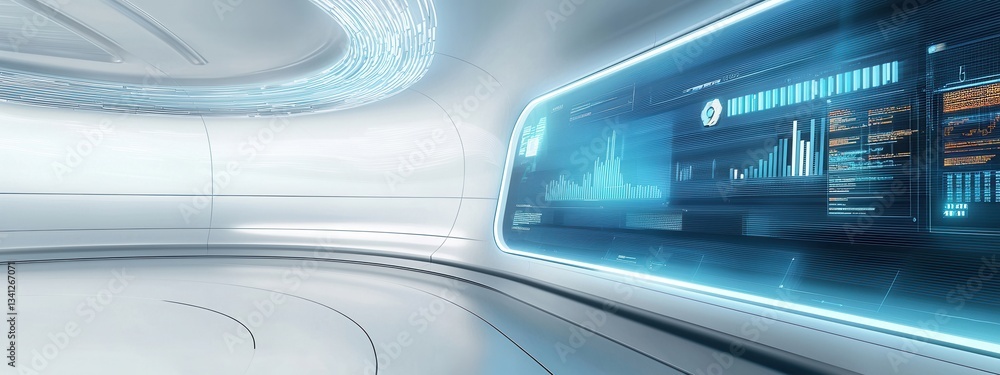 Poster modern futuristic workspace with advanced data visualization displays