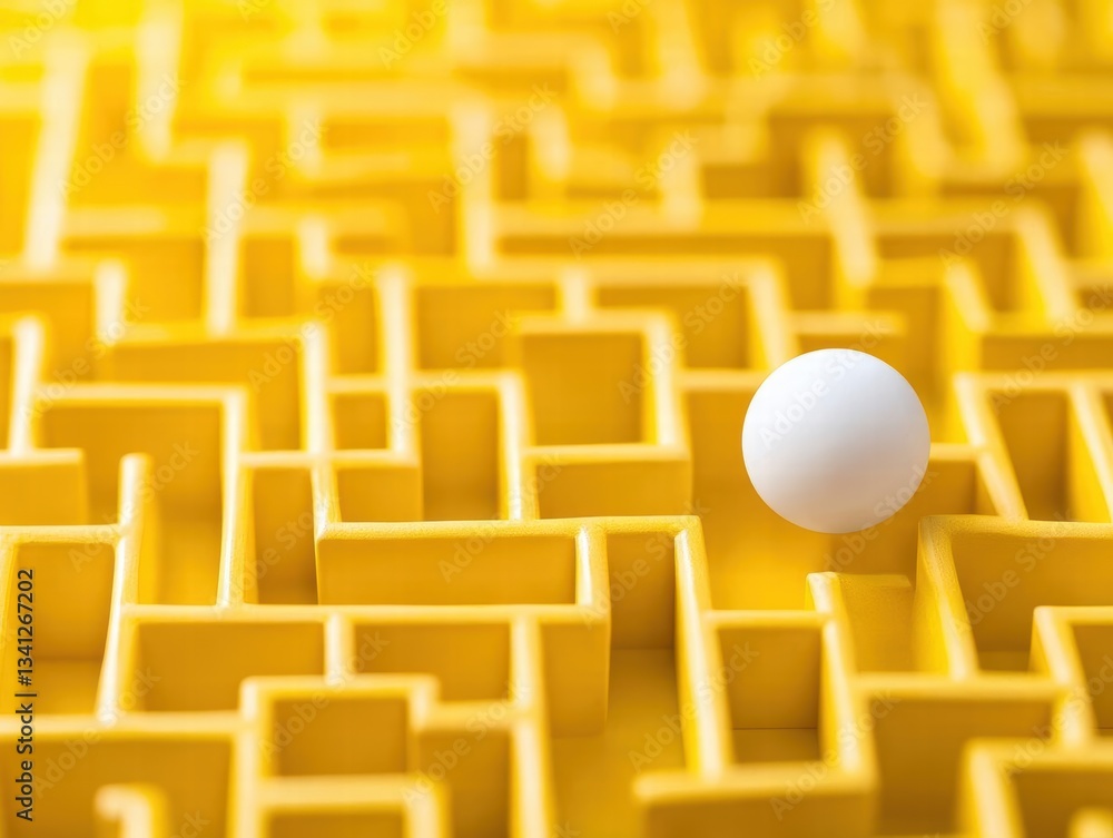 Poster A white ball navigates a complex maze representing challenges and problem solving in a creative and engaging way