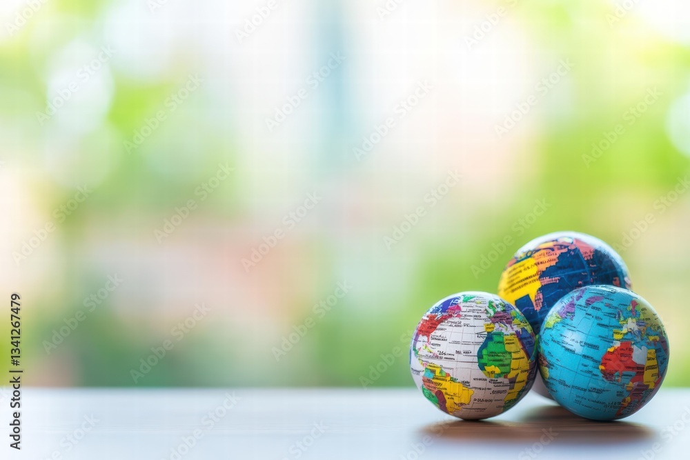 Poster two distinctive globes captured in a wide-angle magazine style photo highlighting global diversity a