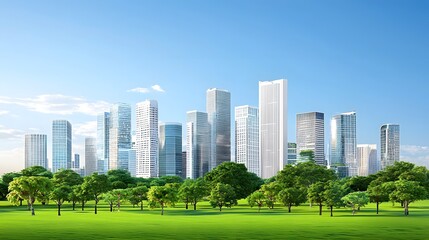 Obraz premium Futuristic Sustainable Smart City Powered by Renewable Energy and Carbon Capture Technologies A 3D Rendering of an AI Managed Low Emission Urban Landscape with Skyscrapers Innovative Infrastructure