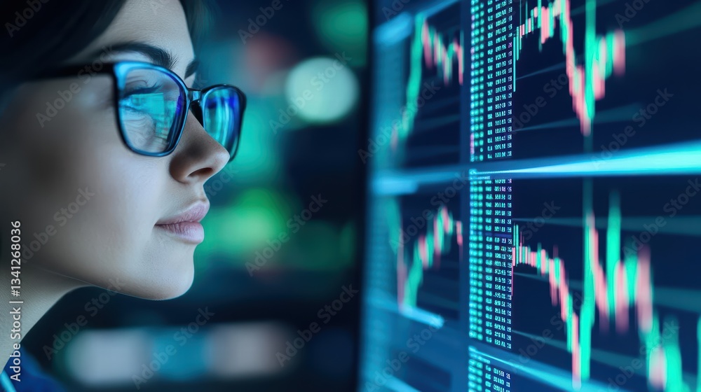 Aufkleber woman in glasses intently looking at a computer screen in a study environment engrossed in work