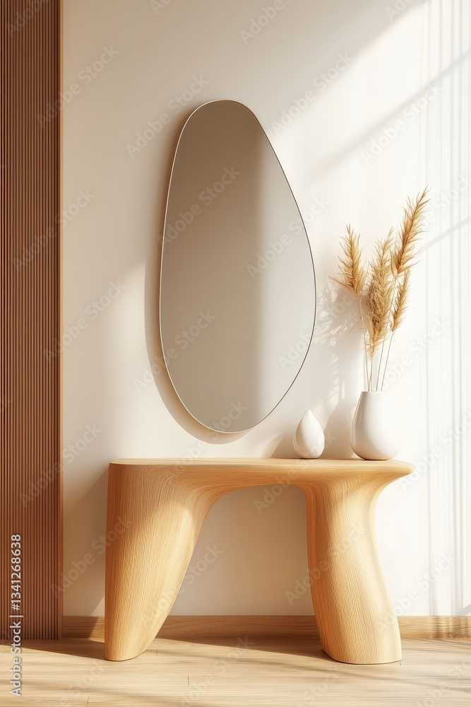 Poster a modern entryway with a sleek console table and a large mirror