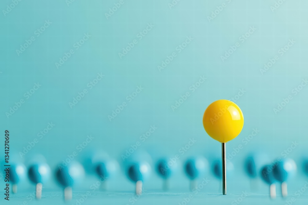 Poster bright yellow balloon floating on a vibrant blue background surrounded by an air of whimsy and playf