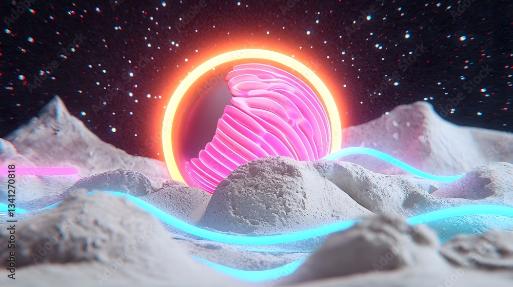 Poster a stunning digital artwork depicting a futuristic glowing planetary atmosphere simulation created by
