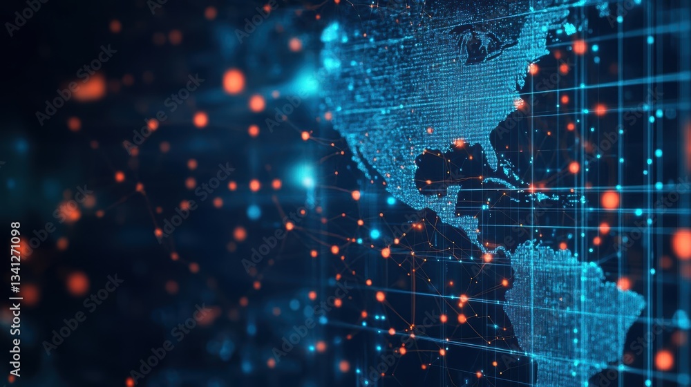 Aufkleber an intricate world map illustrated against a striking blue background representing global connectivi