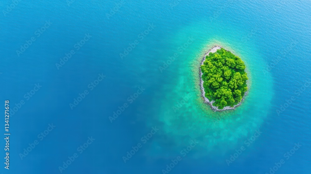 Aufkleber aerial view of a small island surrounded by turquoise waters in the middle of the ocean under a clea