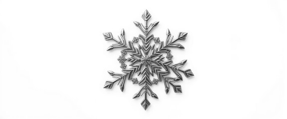 Intricate silver snowflake, isolated on pure white background, isolated, pure