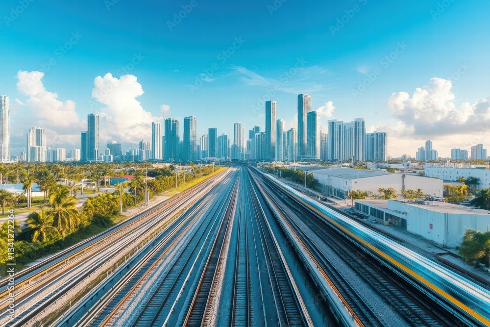 Poster aerial view of miami's vibrant skyline showcasing iconic architecture and the dynamic city life belo