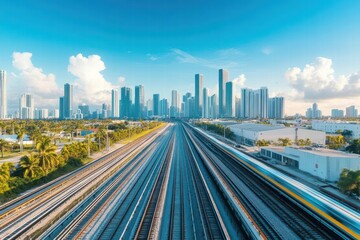 Fototapeta premium Aerial view of miami's vibrant skyline showcasing iconic architecture and the dynamic city life below from above