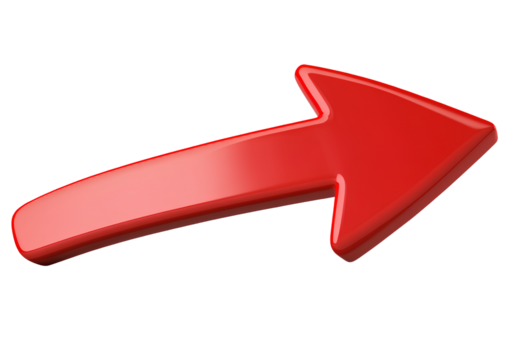 3D red arrow icon pointing to the right on a transparent background